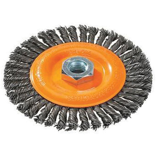 Stringer Bead Knotted Wire Brush, 4" Dia., 0.02" Fill, 5/8"-11 Arbor, Steel Fastek
