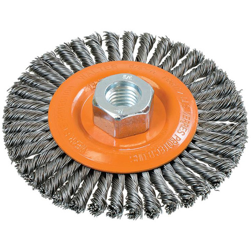 Stringer Bead Knotted Wire Brush, 4-1/2" Dia., 0.02" Fill, 5/8"-11 Arbor, Steel Fastek
