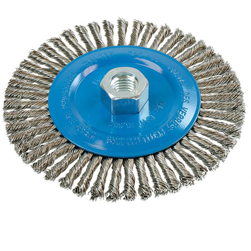 Knot-Twisted Stringer Bead Wire Wheel, 6" Dia., 0.02" Fill, 5/8"-11 Arbor, Aluminum/Stainless Steel Fastek