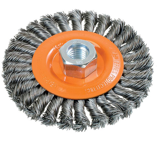 Wide Knotted Wire Wheel Brush, 4-1/2" Dia., 0.02" Fill, 5/8"-11 Arbor, Steel Fastek