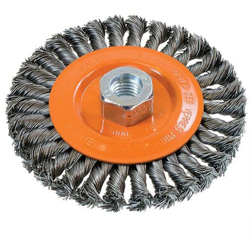 Wide Knotted Wire Wheel Brush, 5" Dia., 0.02" Fill, 5/8"-11 Arbor, Steel Fastek