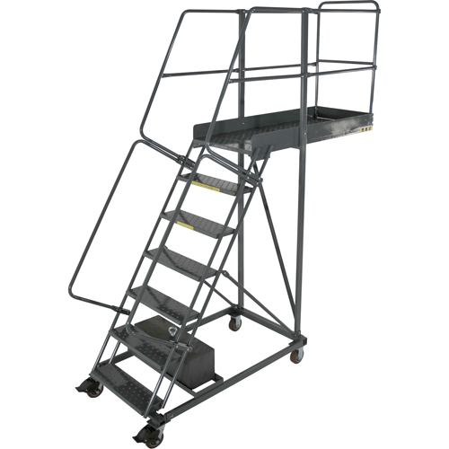 Cantilever Rolling Ladders, Unsupported, 9 Steps, 14" Platform Depth, 90" Platform Height Fastek