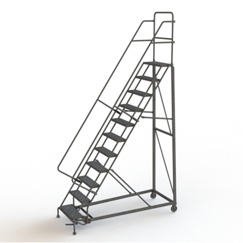 Heavy Duty Rolling Ladder, 11 Steps, 24" Step Width, 110" Platform Height, Steel Fastek