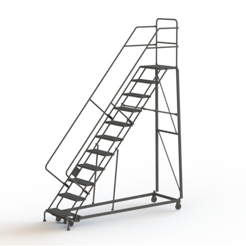 Heavy Duty Safety Slope Ladder, 11 Steps, Serrated, 50° Incline, 110" High Fastek