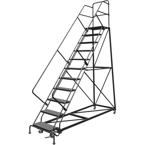 Safety Slope Rolling Ladder, 11 Steps, Perforated, 50° Incline, 110" High Fastek