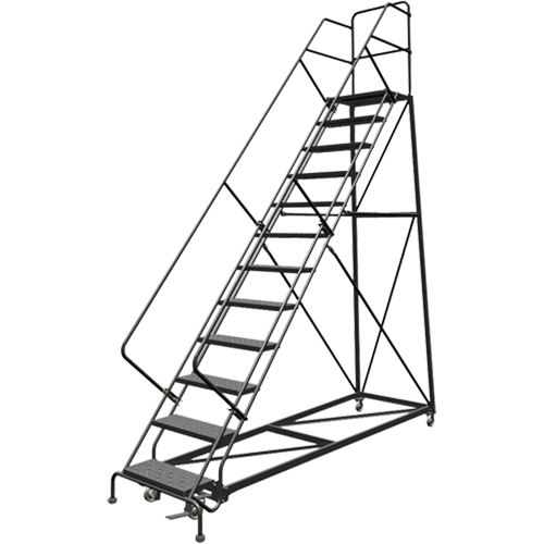 Safety Slope Rolling Ladder, 12 Steps, Perforated, 50° Incline, 120" High Fastek