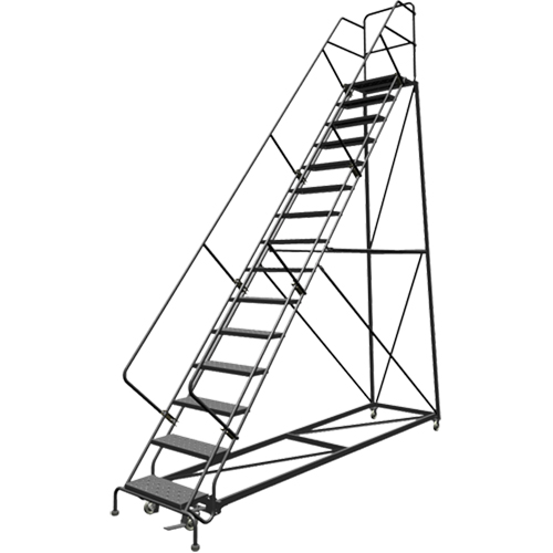 Safety Slope Rolling Ladder, 15 Steps, Perforated, 50° Incline, 150" High Fastek