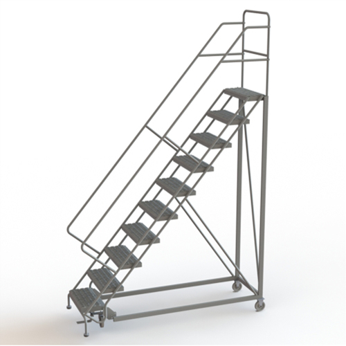 Safety Slope Rolling Ladder, 10 Steps, Serrated, 50° Incline, 100" High Fastek