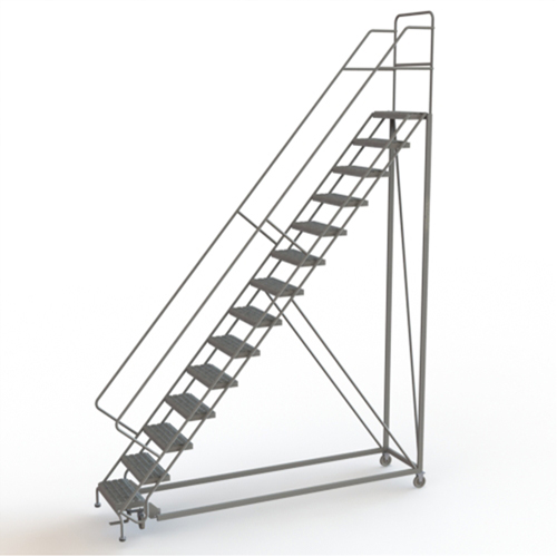 Safety Slope Rolling Ladder, 14 Steps, Serrated, 50° Incline, 140" High Fastek