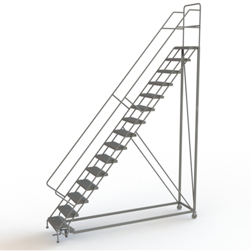 Safety Slope Rolling Ladder, 15 Steps, Serrated, 50° Incline, 150" High Fastek