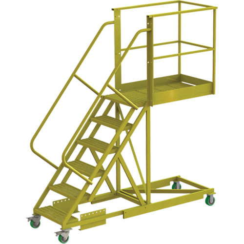 Cantilever Rolling Ladder, Supported, 6 Steps, 40" Platform Depth, 60" Platform Height Fastek