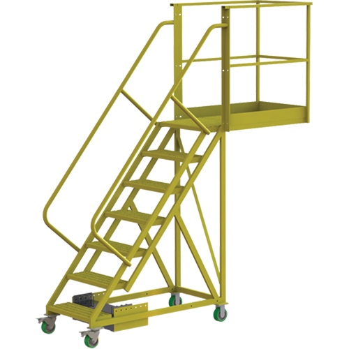 Cantilever Rolling Ladder, Unsupported, 7 Steps, 40" Platform Depth, 70" Platform Height Fastek