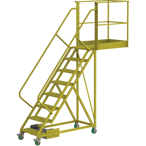 Cantilever Rolling Ladder, Unsupported, 8 Steps, 40" Platform Depth, 80" Platform Height Fastek