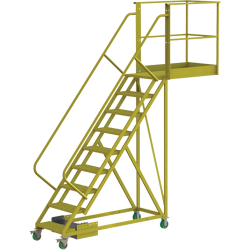 Cantilever Rolling Ladder, Unsupported, 9 Steps, 40" Platform Depth, 90" Platform Height Fastek
