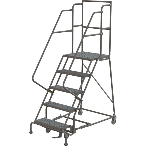 Deep Top Step Rolling Ladder, 5 Steps, 16" Step Width, 50" Platform Height, Steel Fastek