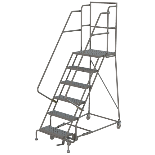 Deep Top Step Rolling Ladder, 10 Steps, 24" Step Width, 100" Platform Height, Steel Fastek