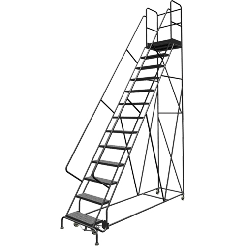 Deep Top Step Rolling Ladder, 13 Steps, 24" Step Width, 130" Platform Height, Steel Fastek