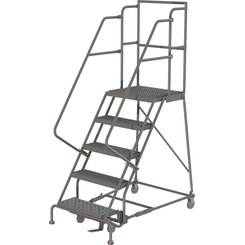 Deep Top Step Rolling Ladder, 5 Steps, 24" Step Width, 50" Platform Height, Steel Fastek