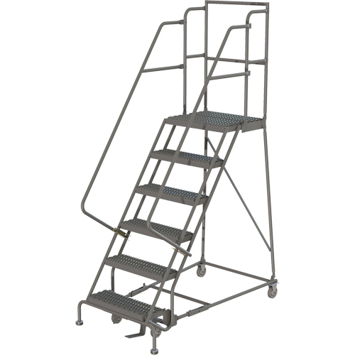 Deep Top Step Rolling Ladder, 6 Steps, 16" Step Width, 60" Platform Height, Steel Fastek
