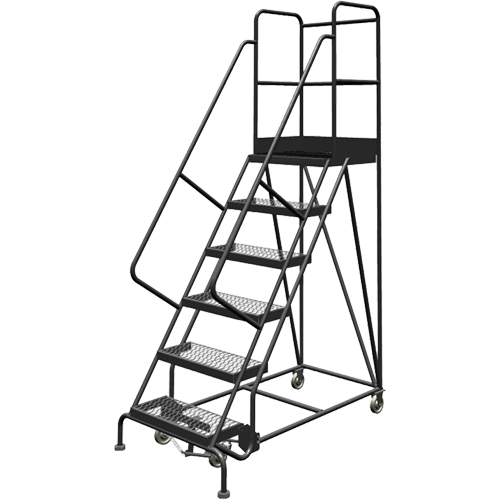 Deep Top Step Rolling Ladder, 6 Steps, 24" Step Width, 60" Platform Height, Steel Fastek