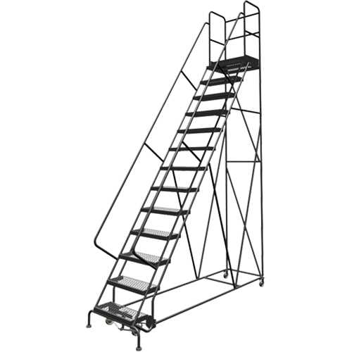 Deep Top Step Rolling Ladder, 13 Steps, 24" Step Width, 130" Platform Height, Steel Fastek