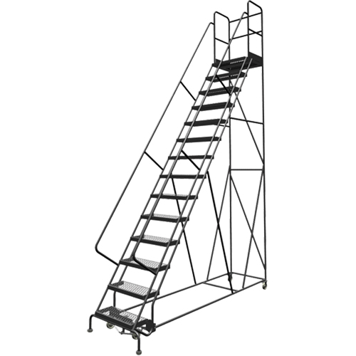 Deep Top Step Rolling Ladder, 14 Steps, 24" Step Width, 140" Platform Height, Steel Fastek