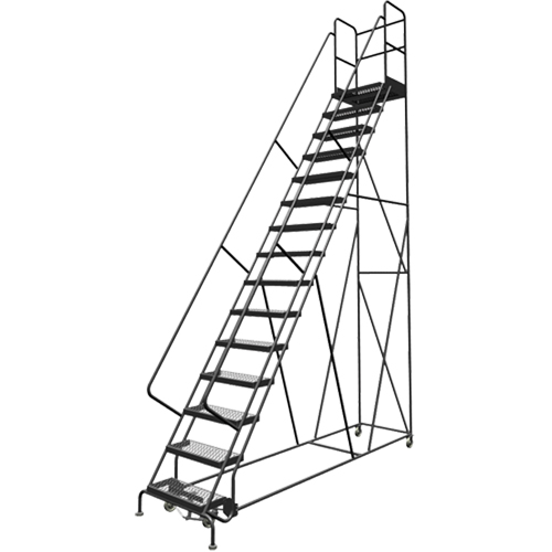 Deep Top Step Rolling Ladder, 15 Steps, 24" Step Width, 150" Platform Height, Steel Fastek