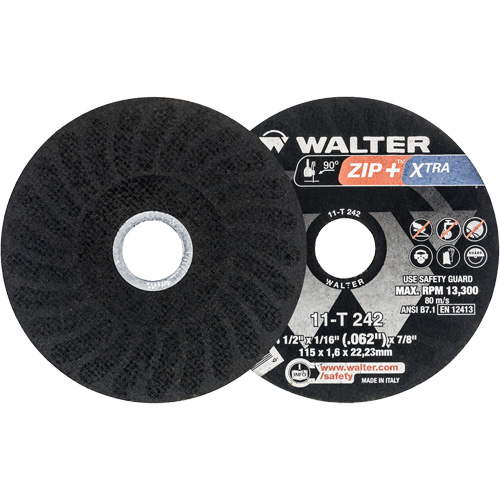 Zip+ Right Angle Grinder Reinforced Cut-Off Wheels, 4-1/2" x 1/16", 7/8" Arbor, Type 1, Zirconia Alumina, 13300 RPM Fastek