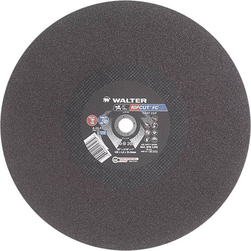 Ripcut Stainless Steel & Steel Cut-Off Wheel for Stationary Saws, 20" x 3/16", 1" Arbor, Type 1, Aluminum Oxide, 3000 RPM Fastek
