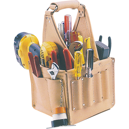Porte-outils pour &eacute;lectricien et travaux d'entretien, Cuir, 17 pochettes, Beige Fastek