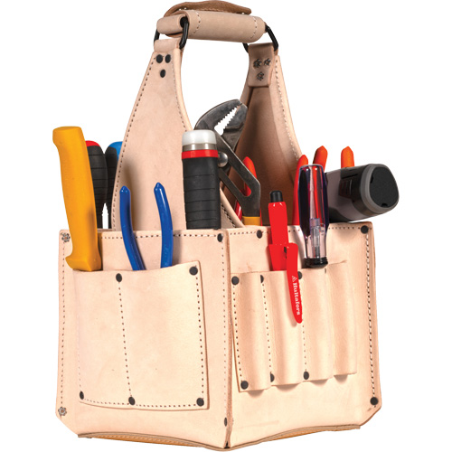 Porte-outils pour &eacute;lectricien et travaux d'entretien, Cuir, 17 pochettes, Beige Fastek