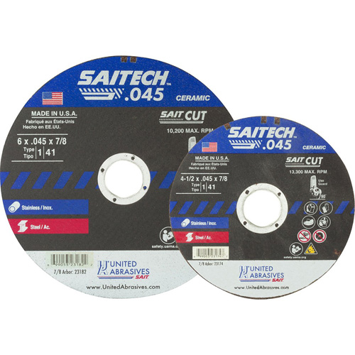 Meule &agrave; tronçonner, 14" x 0,045", Arbre de 5/8", Type 1, Oxyde d'aluminium/C&eacute;ramique, 19000 Tr/min Fastek