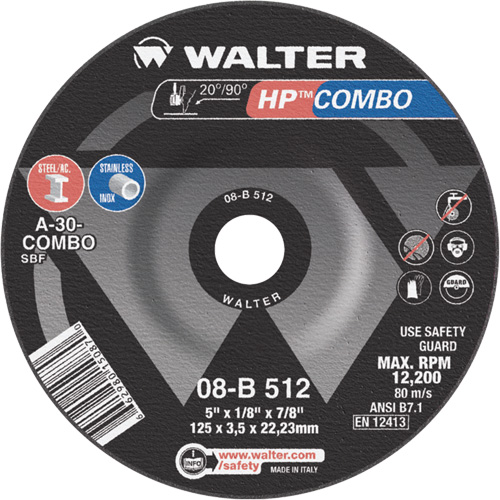 HP Combo Depressed Center Combination Wheel, 5" x 1/8", 7/8" Arbor, Type 27 Fastek