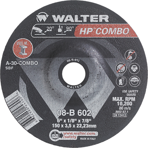 HP Combo Depressed Center Combination Wheel, 6" x 1/8", 7/8" Arbor, Type 27 Fastek