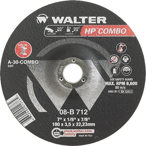 HP Combo Depressed Center Combination Wheel, 7" x 1/8", 7/8" Arbor, Type 27 Fastek
