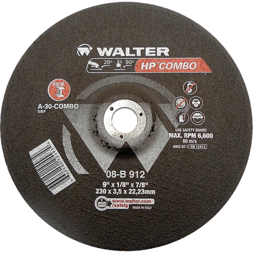 HP Combo Depressed Center Combination Wheel, 9" x 1/8", 7/8" Arbor, Type 27 Fastek
