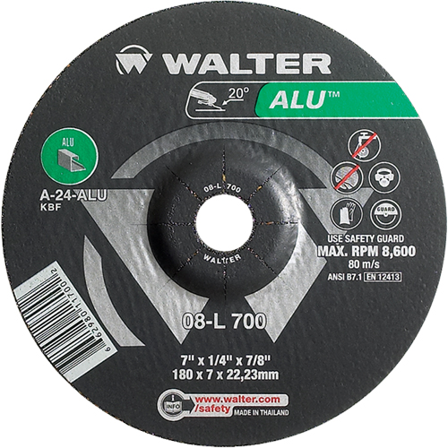 Aluminium Depressed Centre Grinding Wheels, 7" x 1/4", 7/8" Arbor, Type 27 Fastek