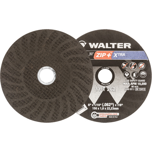 Zip+ Right Angle Grinder Reinforced Cut-Off Wheel, 6" x 1/16", 7/8" Arbor, Type 1, Aluminum Oxide, 10200 RPM Fastek