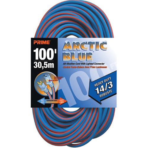 Cordon rallonge Arctic Blue, Toutes saisons, SJEOW, AWG 14/3, 13 A, 100' Fastek