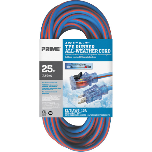 Arctic Blue TPE-Rubber Locking Extension Cord, All-Weather, SJEOW, 12/3 AWG, 15 A, 25' Fastek