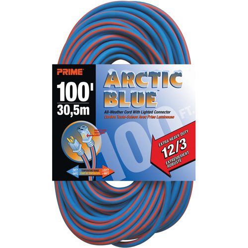 Arctic Blue TPE-Rubber Locking Extension Cord, All-Weather, SJEOW, 12/3 AWG, 15 A, 100' Fastek