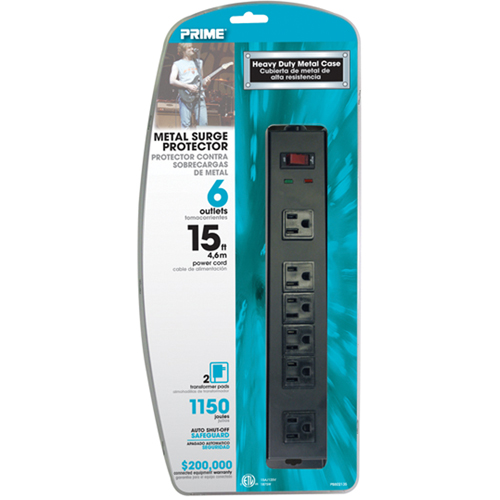 Surge Protector, 6 Outlets, 1150 J, 1875 W, 15' Cord Fastek