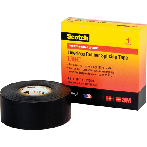 Scotch&reg; Linerless Rubber Splicing Tape 130C, 25.4 mm (1") x 9.14 m (30'), Black Fastek