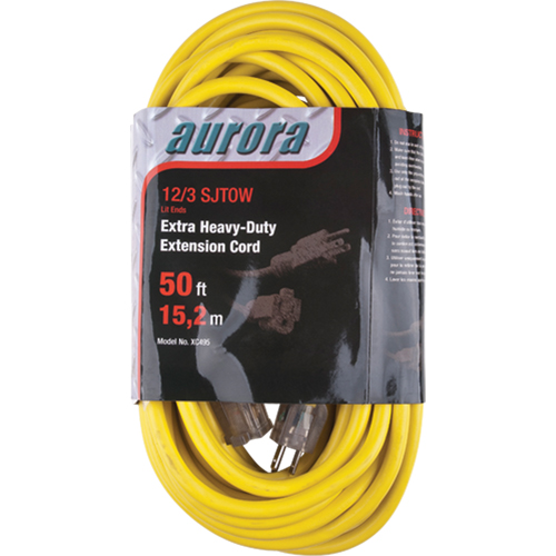 Vinyl Extension Cord with Light Indicator, Outdoor, SJTOW, 12/3 AWG, 15 A, 50' Fastek