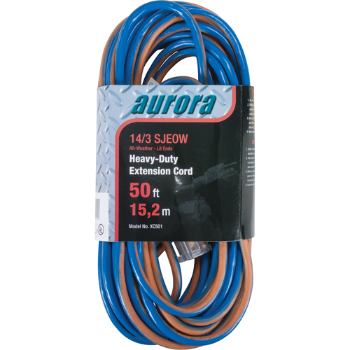 TPE-Rubber Extension Cord With Light Indicator, All-Weather, SJEOW, 14/3 AWG, 15 A, 50' Fastek