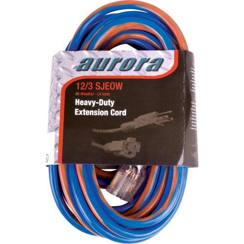 TPE-Rubber Extension Cord With Light Indicator, All-Weather, SJEOW, 12/3 AWG, 15 A, 50' Fastek