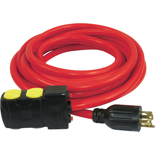 Generator Extension Cord with Resets, SJTW, 10 AWG, 20 A, 4 Outlet(s), 25' Fastek