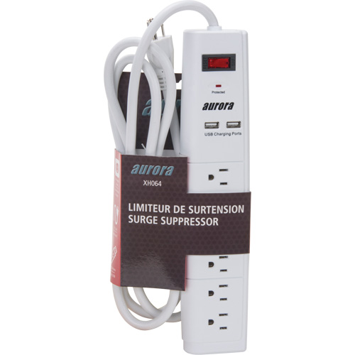 USB Charging Surge Protector, 6 Outlets, 1200 J, 1875 W, 6' Cord Fastek