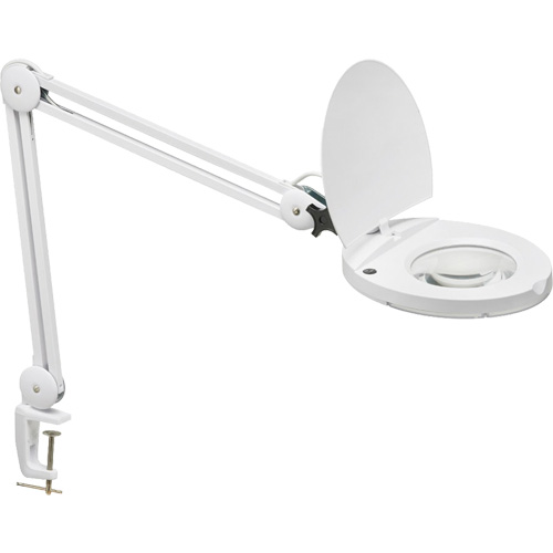 Lampe loupe DEL avec support en A, Dioptrie 3, Ampoule DEL, Bras de 47", Pinces serre-joints, Blanc Fastek