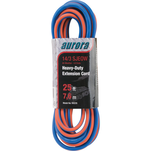 TPE-Rubber Extension Cord with Light Indicator, All-Weather, SJEOW, 14/3 AWG, 15 A, 3 Outlet(s), 25' Fastek